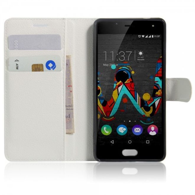 Wiko U Feel Handyhülle - Cover aus Leder - mit Litchitextur und Standfunktion - weiss
