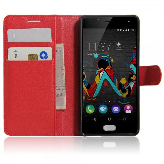 Wiko U Feel Handyhülle - Cover aus Leder - mit Litchitextur und Standfunktion - rot
