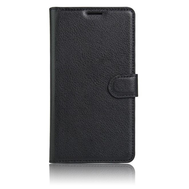 Wiko U Feel Lite Handyhülle - Case aus Leder - mit Litchi Look und Standfunktion - schwarz