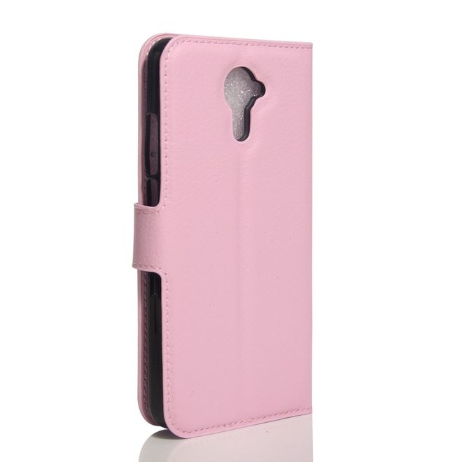 Wiko U Feel Lite Handyhülle - Case aus Leder - mit Litchi Look und Standfunktion - pink