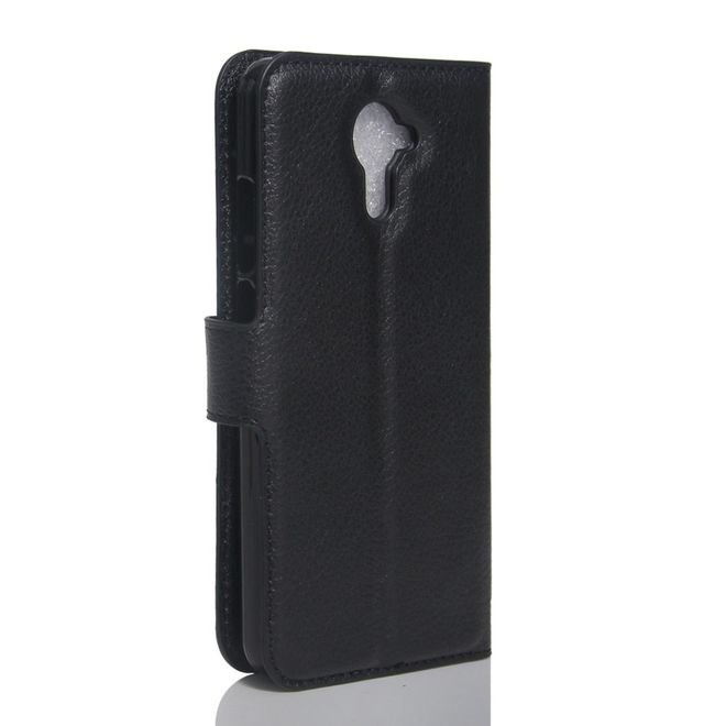 Wiko U Feel Lite Handyhülle - Case aus Leder - mit Litchi Look und Standfunktion - schwarz