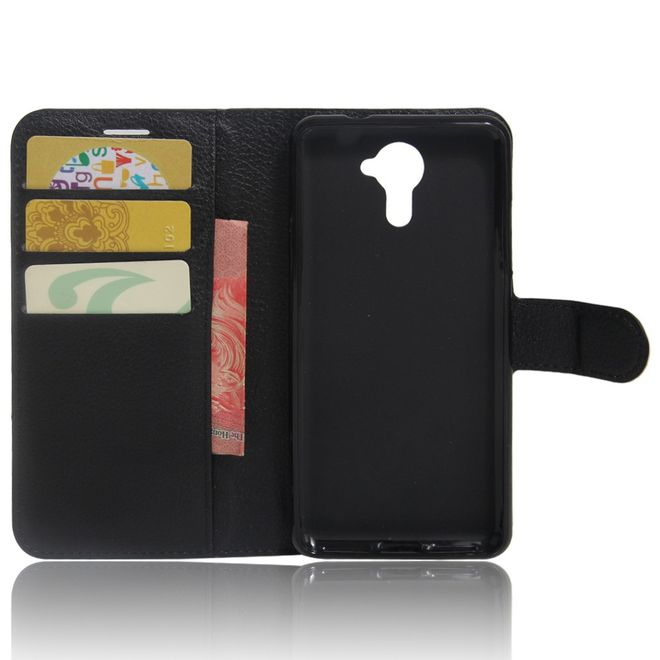 Wiko U Feel Lite Handyhülle - Case aus Leder - mit Litchi Look und Standfunktion - schwarz