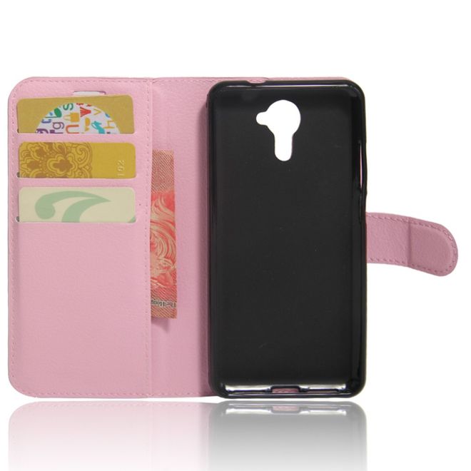 Wiko U Feel Lite Handyhülle - Case aus Leder - mit Litchi Look und Standfunktion - pink