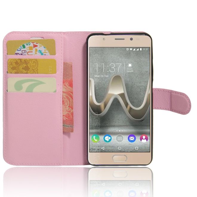 Wiko U Feel Lite Handyhülle - Case aus Leder - mit Litchi Look und Standfunktion - pink