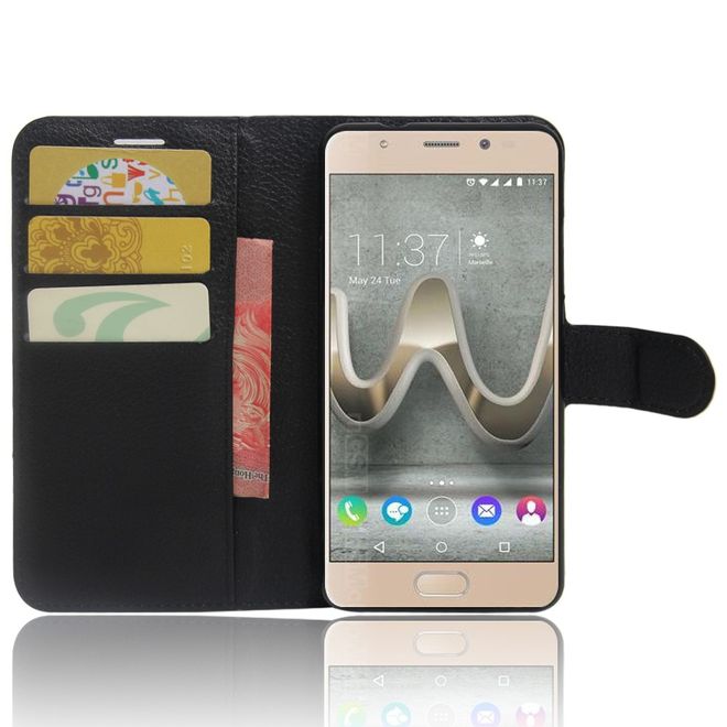 Wiko U Feel Lite Handyhülle - Case aus Leder - mit Litchi Look und Standfunktion - schwarz