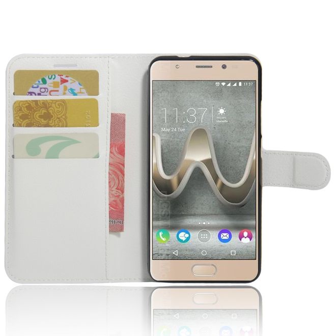 Wiko U Feel Lite Handyhülle - Case aus Leder - mit Litchi Look und Standfunktion - weiss