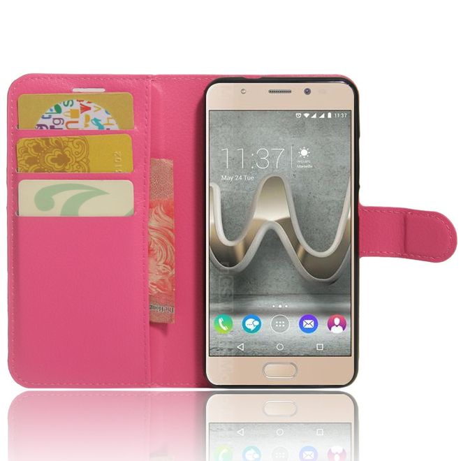 Wiko U Feel Lite Handyhülle - Case aus Leder - mit Litchi Look und Standfunktion - rosa