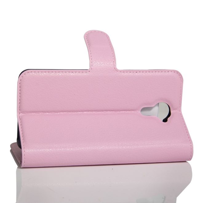 Wiko U Feel Lite Handyhülle - Case aus Leder - mit Litchi Look und Standfunktion - pink