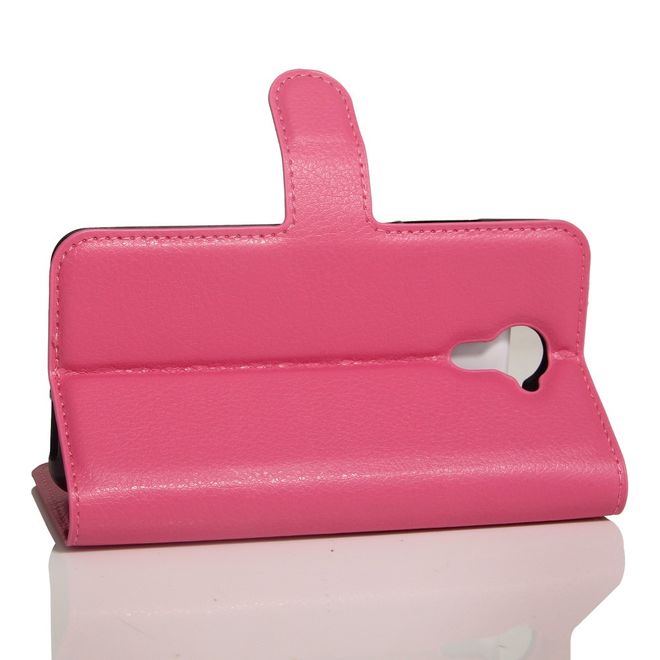 Wiko U Feel Lite Handyhülle - Case aus Leder - mit Litchi Look und Standfunktion - rosa