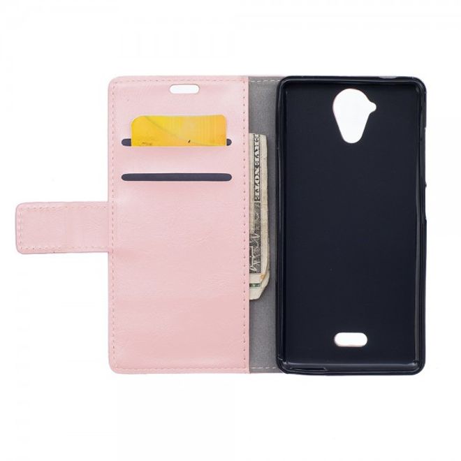 Wiko U Feel Lite Handyhülle - Case aus Leder - mit Crazy Horse Textur und Standfunktion - pink