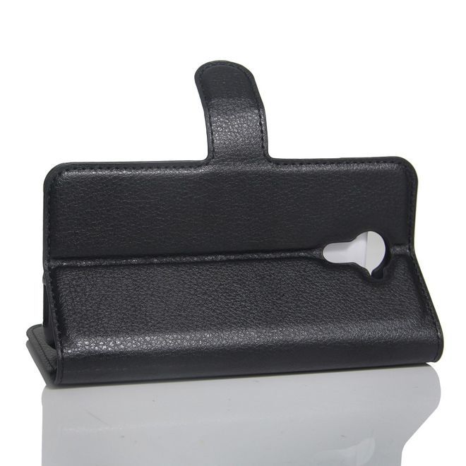 Wiko U Feel Lite Handyhülle - Case aus Leder - mit Litchi Look und Standfunktion - schwarz