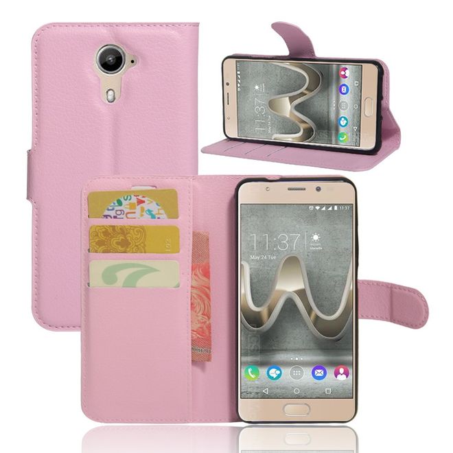 Wiko U Feel Lite Handyhülle - Case aus Leder - mit Litchi Look und Standfunktion - pink