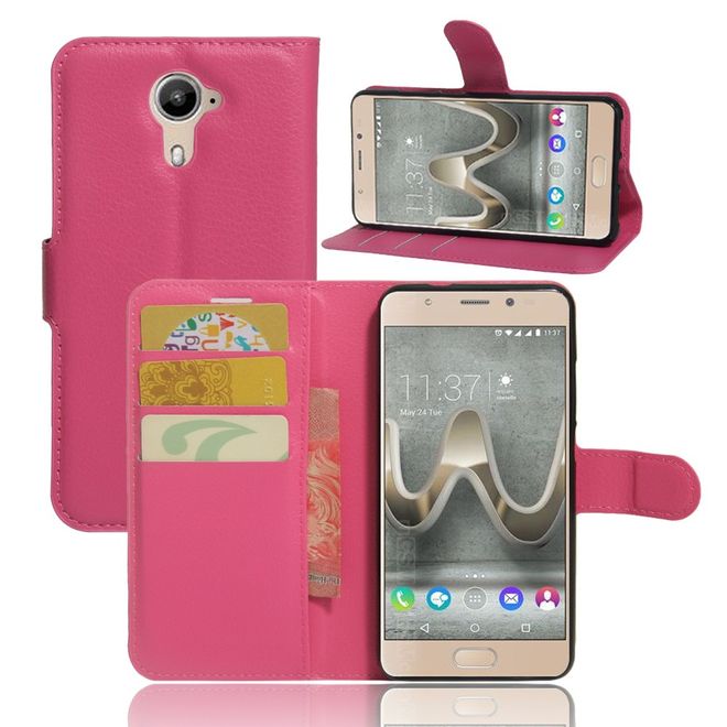 Wiko U Feel Lite Handyhülle - Case aus Leder - mit Litchi Look und Standfunktion - rosa
