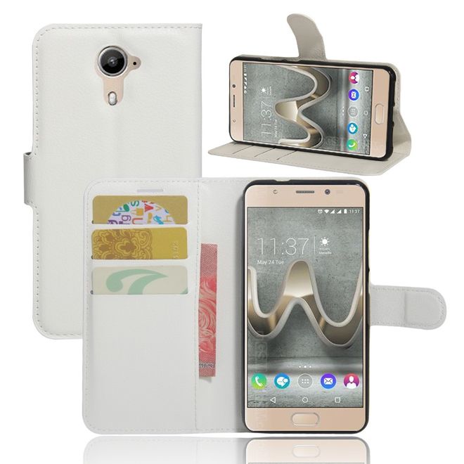 Wiko U Feel Lite Handyhülle - Case aus Leder - mit Litchi Look und Standfunktion - weiss