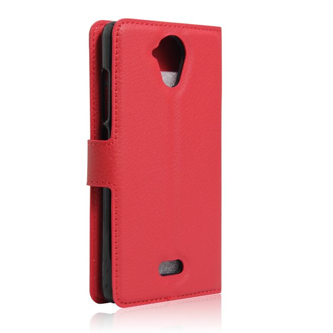 Wiko U Feel Lite Handyhülle - Leder Case - mit Litchitextur und Standfunktion - rot