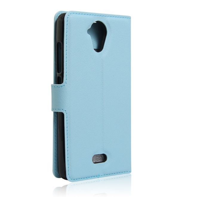 Wiko U Feel Lite Handyhülle - Leder Case - mit Litchitextur und Standfunktion - hellblau