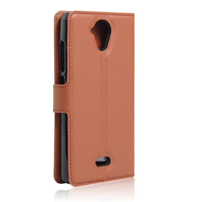 Wiko U Feel Lite Handyhülle - Leder Case - mit Litchitextur und Standfunktion - braun