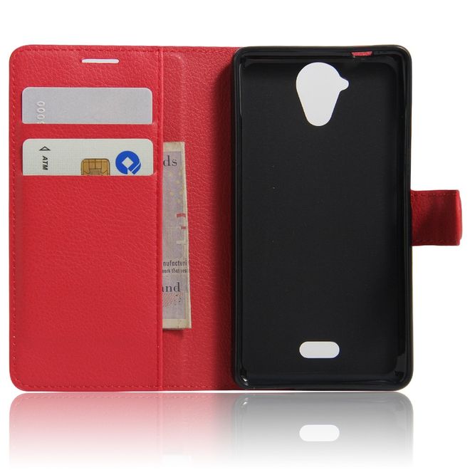 Wiko U Feel Lite Handyhülle - Leder Case - mit Litchitextur und Standfunktion - rot