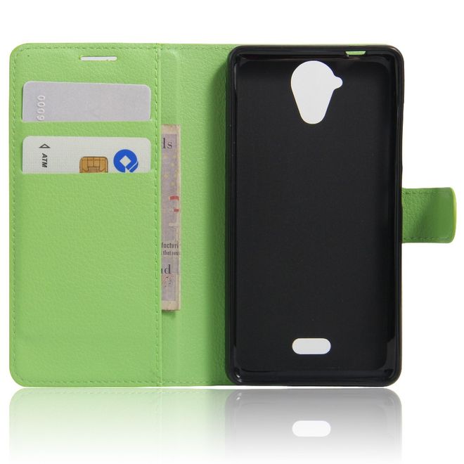 Wiko U Feel Lite Handyhülle - Leder Case - mit Litchitextur und Standfunktion - grün