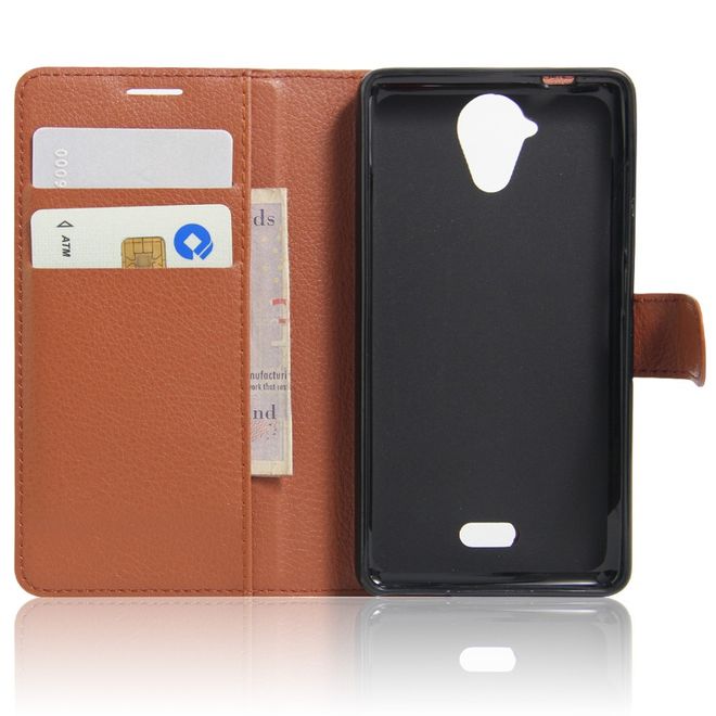 Wiko U Feel Lite Handyhülle - Leder Case - mit Litchitextur und Standfunktion - braun