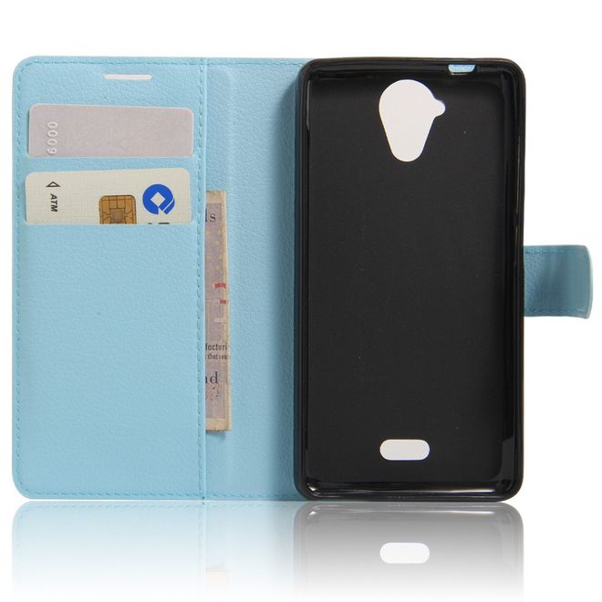 Wiko U Feel Lite Handyhülle - Leder Case - mit Litchitextur und Standfunktion - hellblau