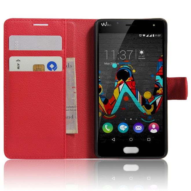 Wiko U Feel Lite Handyhülle - Leder Case - mit Litchitextur und Standfunktion - rot