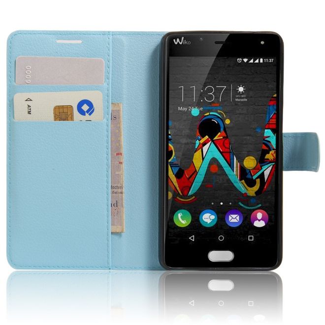 Wiko U Feel Lite Handyhülle - Leder Case - mit Litchitextur und Standfunktion - hellblau