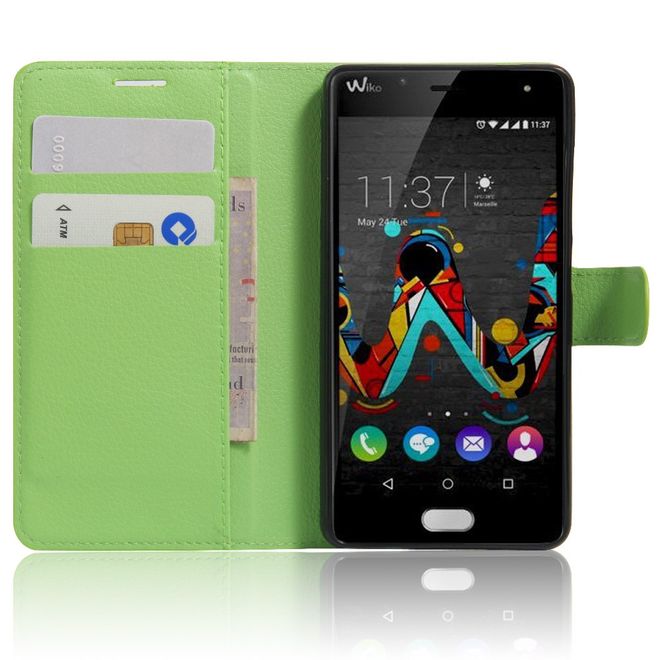 Wiko U Feel Lite Handyhülle - Leder Case - mit Litchitextur und Standfunktion - grün