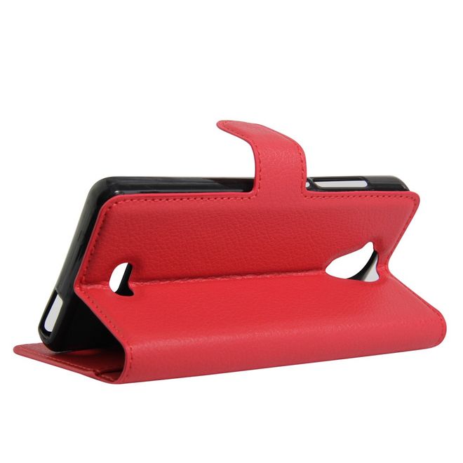 Wiko U Feel Lite Handyhülle - Leder Case - mit Litchitextur und Standfunktion - rot