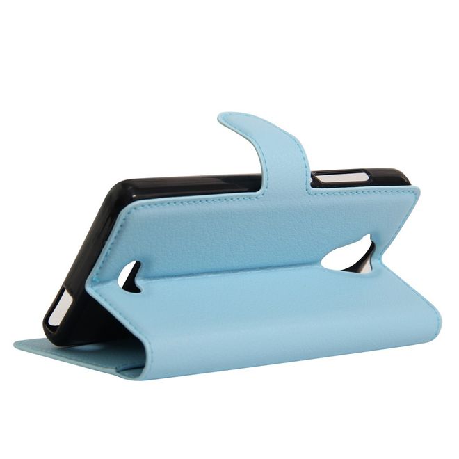Wiko U Feel Lite Handyhülle - Leder Case - mit Litchitextur und Standfunktion - hellblau