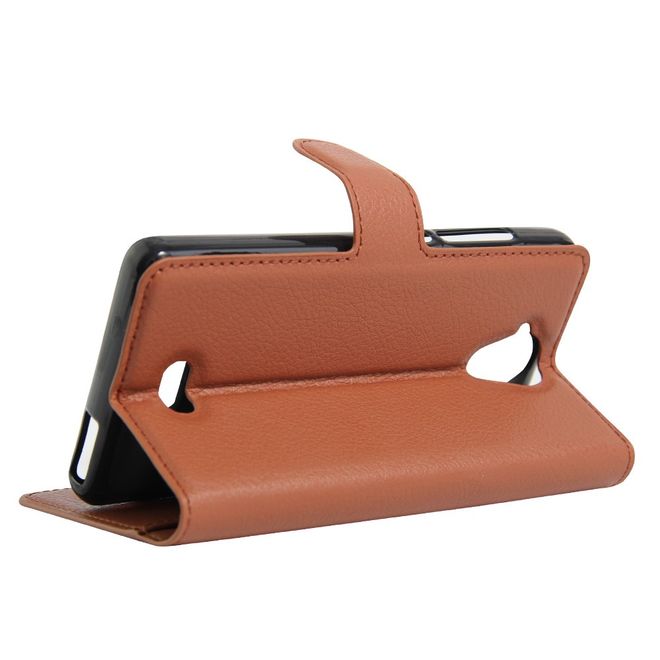 Wiko U Feel Lite Handyhülle - Leder Case - mit Litchitextur und Standfunktion - braun