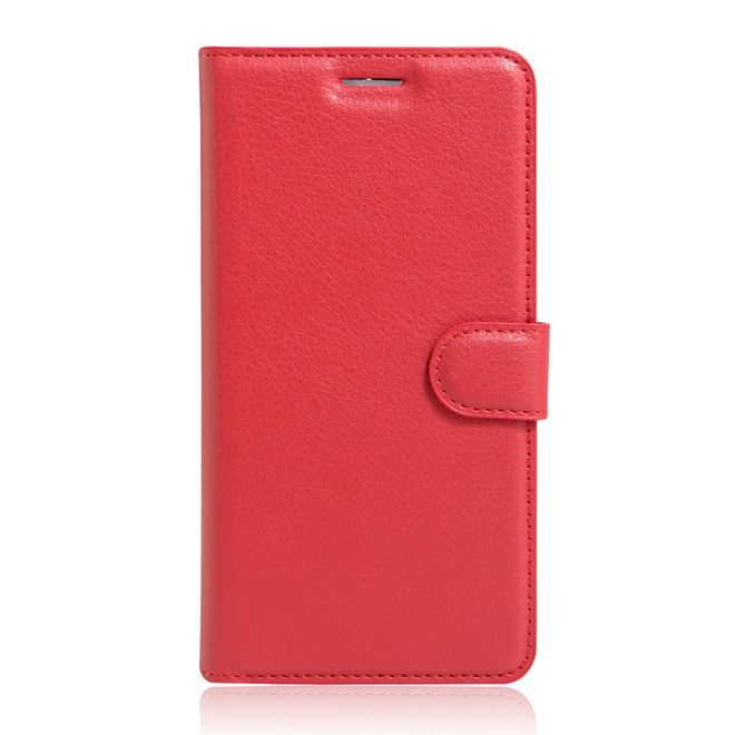 Wiko U Feel Lite Handyhülle - Leder Case - mit Litchitextur und Standfunktion - rot