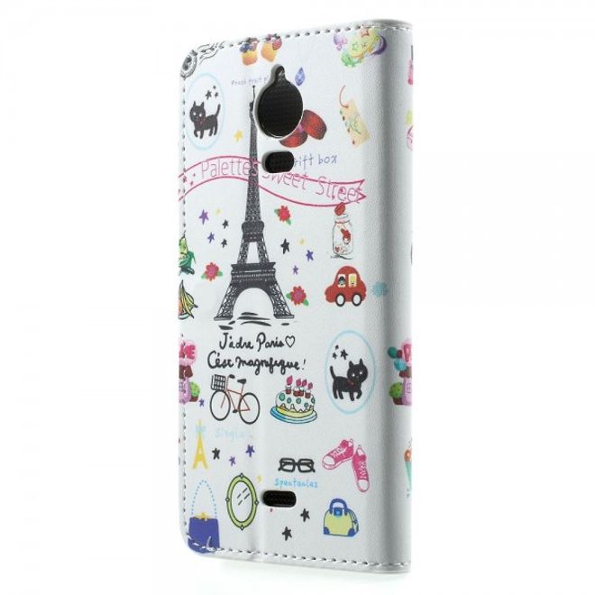 Wiko Wax Leder Case Hülle mit Eiffelturm und kleinen Sujets