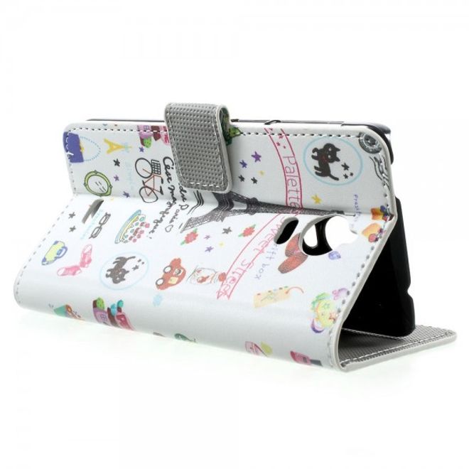 Wiko Wax Leder Case Hülle mit Eiffelturm und kleinen Sujets