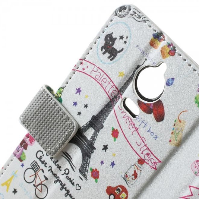 Wiko Wax Leder Case Hülle mit Eiffelturm und kleinen Sujets