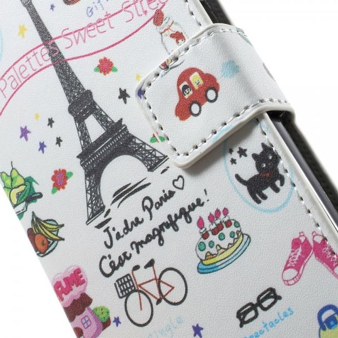 Wiko Wax Leder Case Hülle mit Eiffelturm und kleinen Sujets