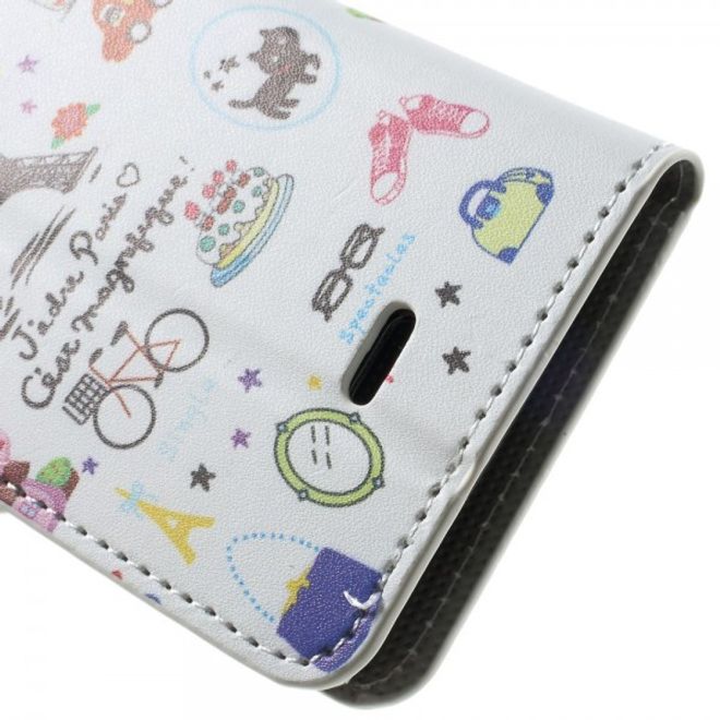 Wiko Wax Leder Case Hülle mit Eiffelturm und kleinen Sujets