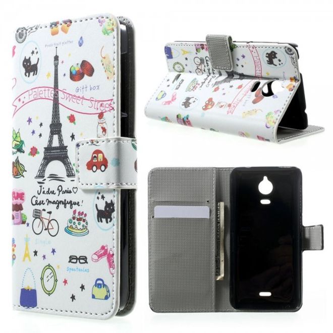 Wiko Wax Leder Case Hülle mit Eiffelturm und kleinen Sujets
