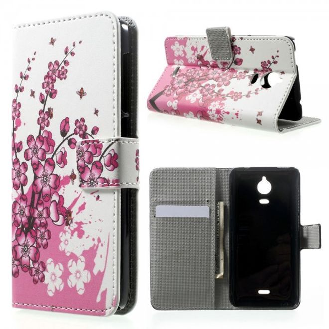 Wiko Wax Leder Case Hülle mit pinken Blumen