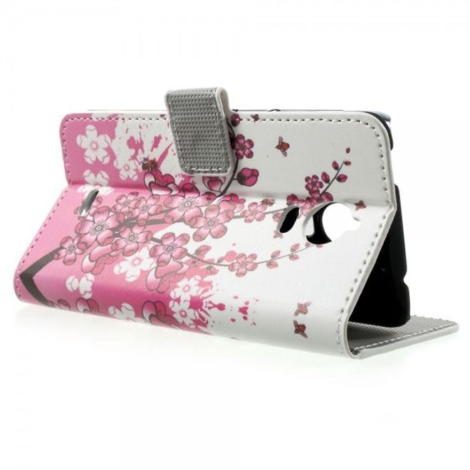 Wiko Wax Leder Case Hülle mit pinken Blumen