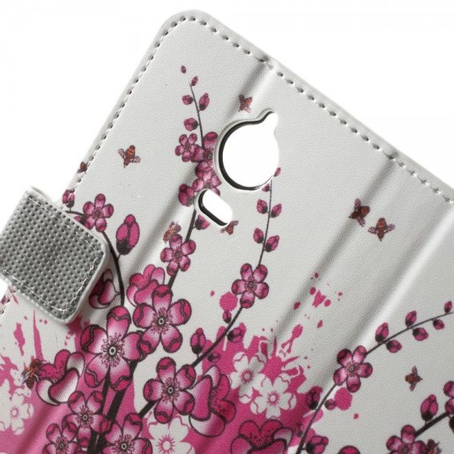Wiko Wax Leder Case Hülle mit pinken Blumen