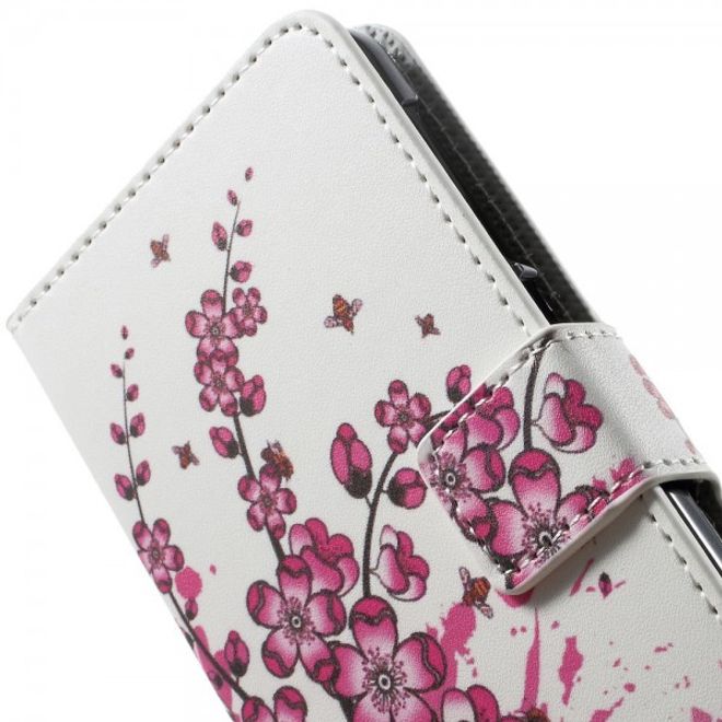 Wiko Wax Leder Case Hülle mit pinken Blumen