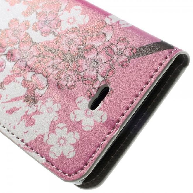 Wiko Wax Leder Case Hülle mit pinken Blumen