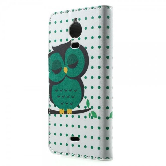 Wiko Wax Leder Case Hülle mit schlafender Eule