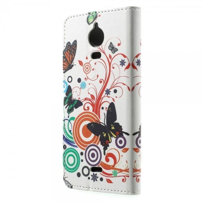 Wiko Wax Leder Case Hülle mit Schmetterlingen und Kreisen