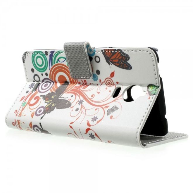 Wiko Wax Leder Case Hülle mit Schmetterlingen und Kreisen