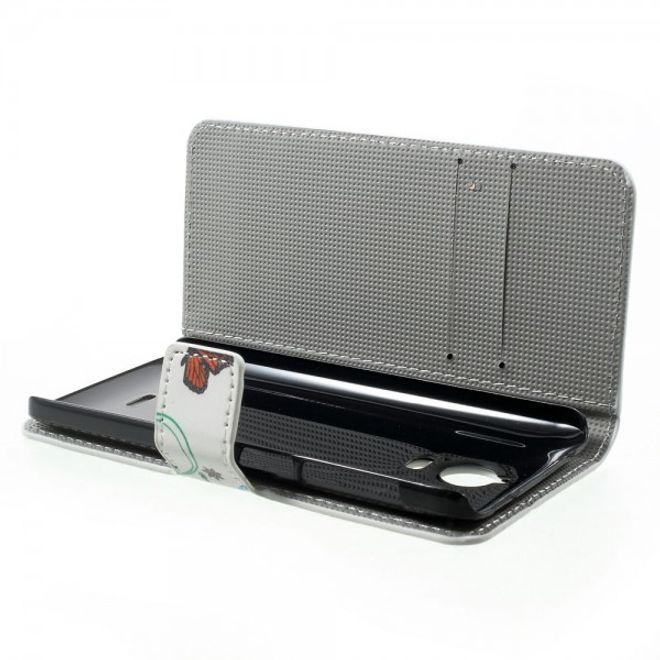 Wiko Wax Leder Case Hülle mit Schmetterlingen und Kreisen