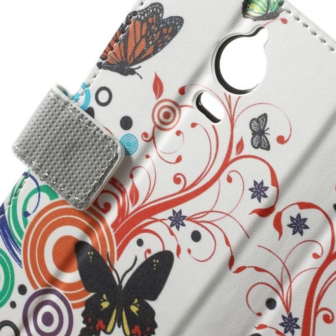 Wiko Wax Leder Case Hülle mit Schmetterlingen und Kreisen