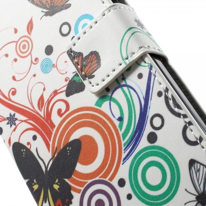 Wiko Wax Leder Case Hülle mit Schmetterlingen und Kreisen