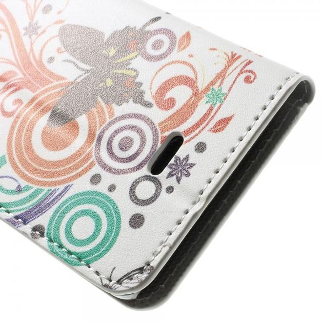 Wiko Wax Leder Case Hülle mit Schmetterlingen und Kreisen